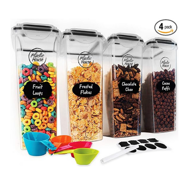 4-Pack Plastic House Airtight Cereal BPA-Free Container Set