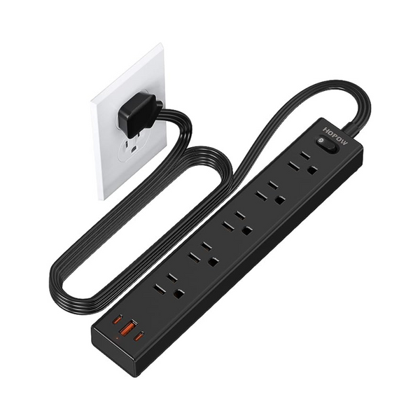 Hopow 6ft Flat Plug Power Strip with 5 Outlets & 3 USB Ports