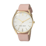 Nine West Women's Gold-Tone and Pastel Pink Strap Watch