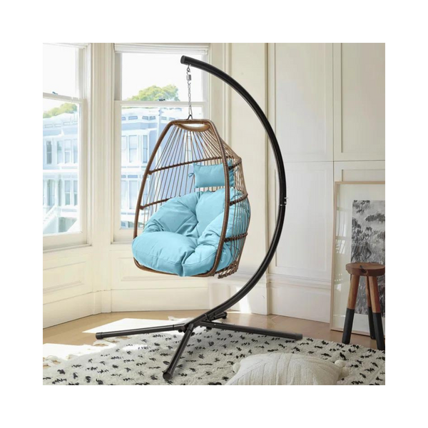 Homall Patio Wicker Swing Egg Chair w/ Stand (Blue)