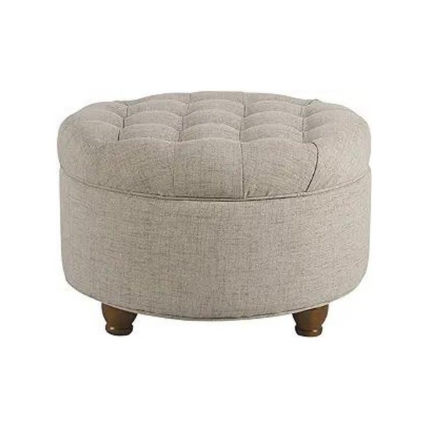 Home Decor Button Tufted Woven Round Storage Ottoman