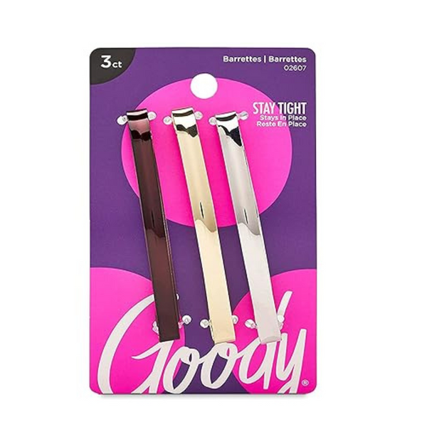 Goody Metal Hair Barrettes Clips (3 Count, Assorted Colors)