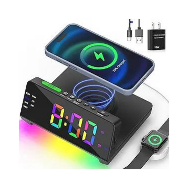 Night Light Alarm Clock With Wireless Charging Station