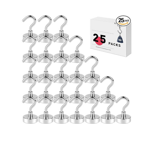 25-Pack Rare Earth Heavy Duty Magnetic Hooks with Hook, 25Lbs