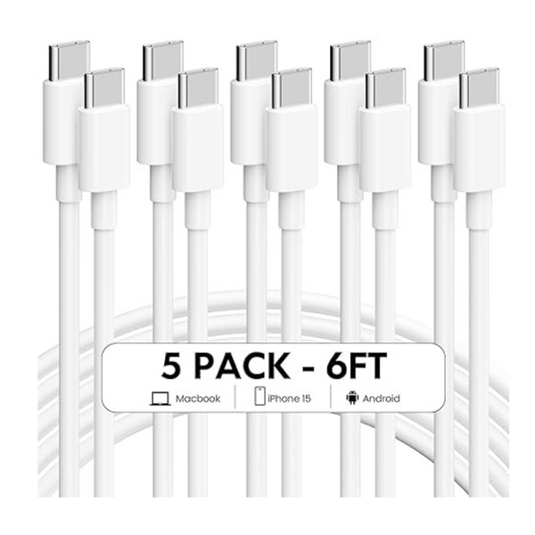 5 Pack 6FT 60W USB-C Fast Charging Cables