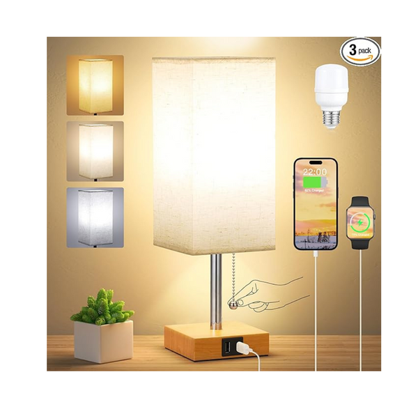 Seealle 2700K-5000K Bedside Table Lamp with 3 Color Modes