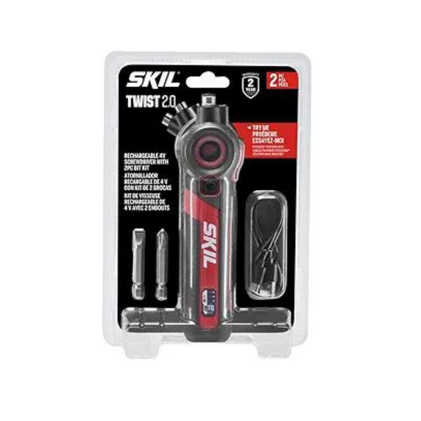 SKIL Twist 2.0 Rechargeable 4V Screwdriver w/ Pivoting Head & 2pc Bit Set