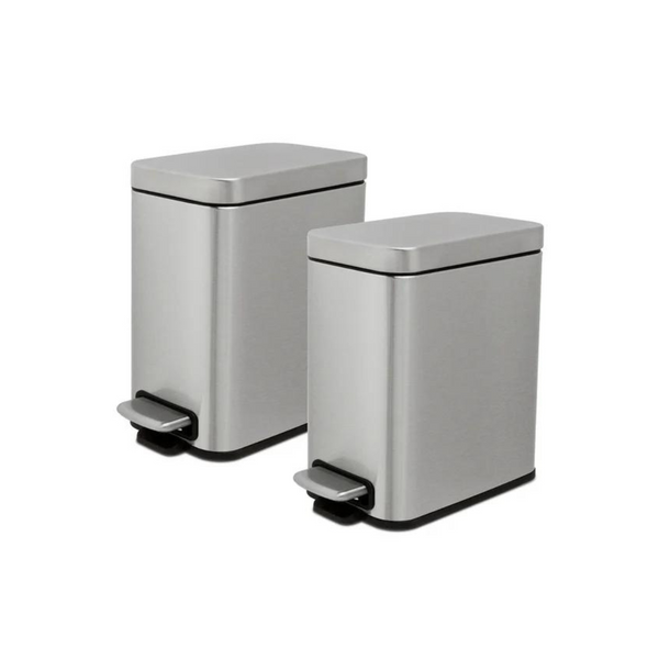 2-Pack 1.3-Gallon Qualiazero Steel Step-On Trash Can (Silver or White)