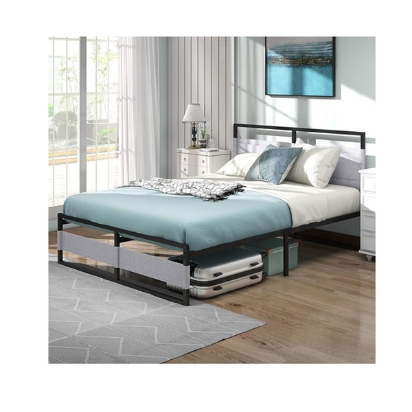 Liferecord King Metal Platform Bed Frame with Headboard & Pocket