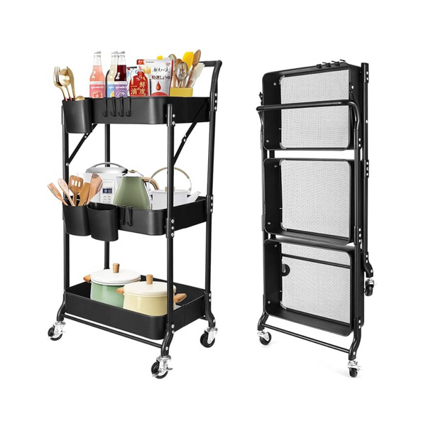 Amatic 3 Tier Folding Rolling Cart with Wheels