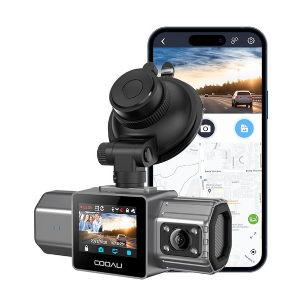 Cooau 2.5K  Front and Inside Dash Cam Built-in GPS Wi-Fi