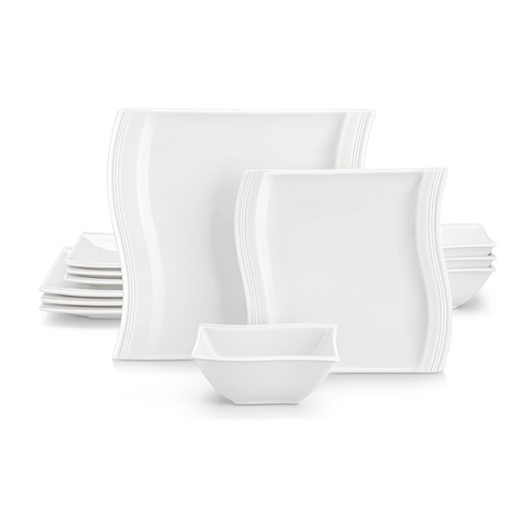 MALACASA 12-Piece Ivory White Square Dinnerware Sets