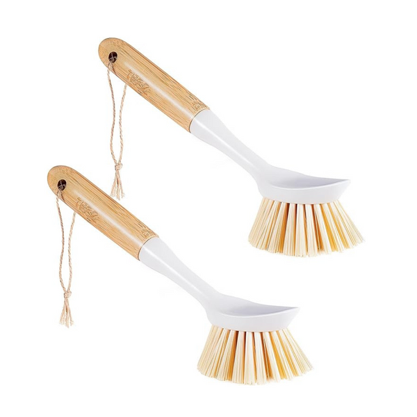 2-Pack Tezz Dish Scrubber Brushes with Bamboo Handle