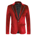 Men's Notched Lapel One Button Velour Velvet Blazers