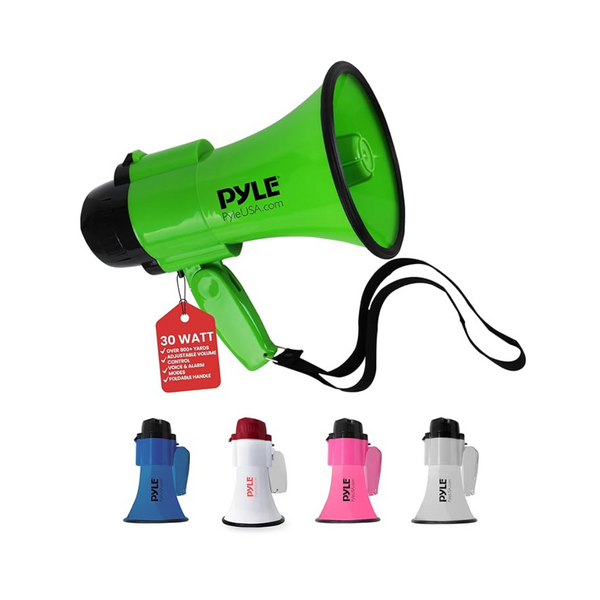 Pyle 30 Watt Compact Battery-Operated Megaphone with Siren