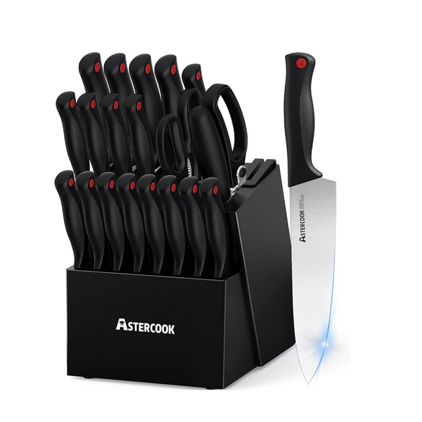 21-Piece Astercook Ergonomic Kitchen Knife Sets with Built-in Sharpener