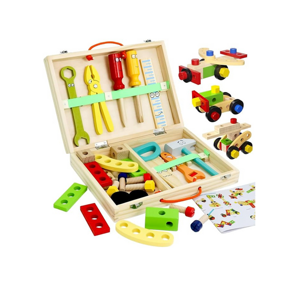 34-Piece Tonze Kids Wooden Stem Building Construction Toys