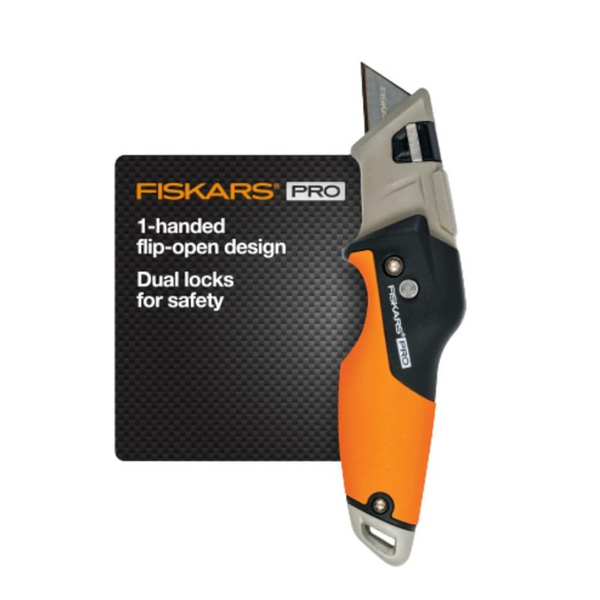 Fiskars Pro Retractable Folding Utility Knife Box Cutter w/ CarbonMax Blade