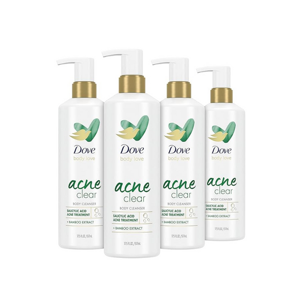 4 Pump Bottles Dove Body Love Acne Clear Body Cleanser