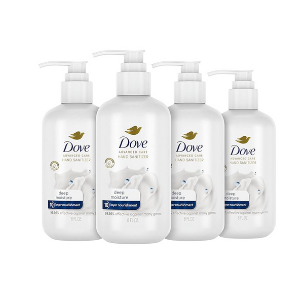 4 Bottles of Dove Advanced Care Hand Sanitizer Deep Moisture (8 oz Bottles)