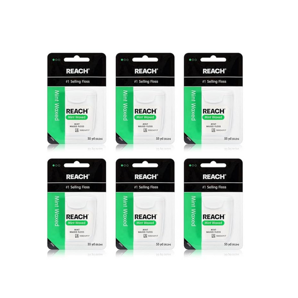 6-Pack Reach Waxed Mint Flavored 55 YD Dental Floss Bundle