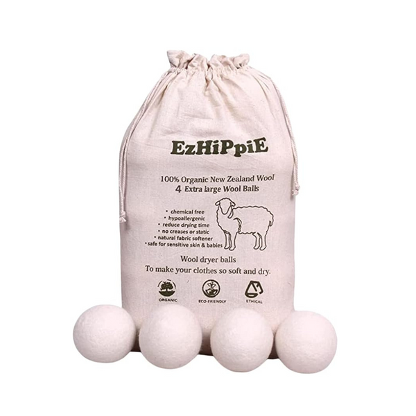 Pack of 4 Ezhippie Pure Organic Reusable Wool Dryer Balls