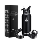 Lumesner Vacuum Insulated Water Bottle with 2 Lids and 2 Straws, 32 oz