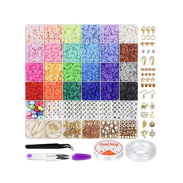 6000-Piece 24 Colors Flat Round Polymer Clay Beads for Bracelet Making