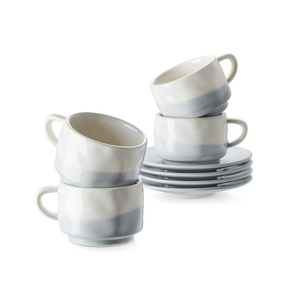 Dowan Set of 4 Porcelain Ceramic Espresso Cups with Saucers