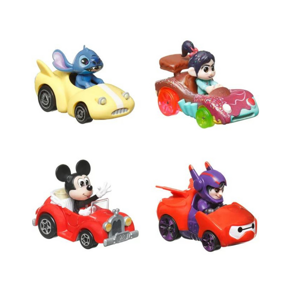 Set of 4 Die-Cast Disney Toy Cars with Disney Characters as Drivers