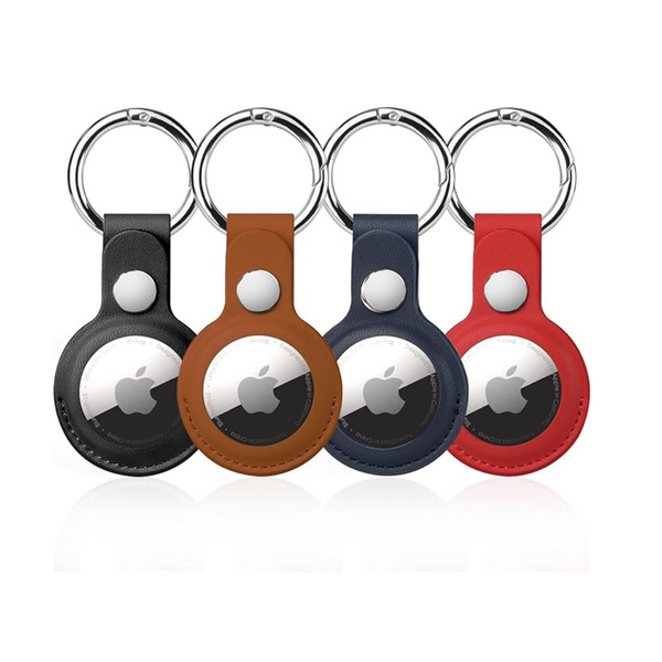 4-Pack  Leather Airtag Case with Ring Metal Snap Keyring