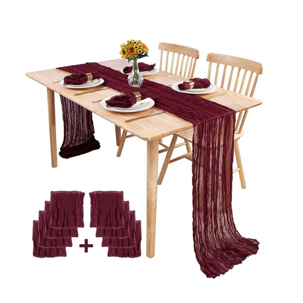 Sajoo 13ft Table Runner with Set of 8 Boho Gauze Napkins