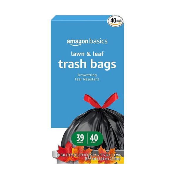 40-Pack 39-Gal Amazon Basics Lawn & Leaf Drawstring Trash Bags