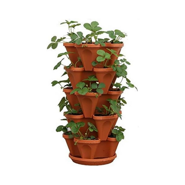 5-Pots Mr. Stacky 12  Terracotta Plastic Vertical Stackable Planter