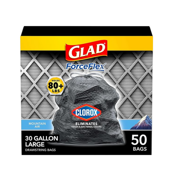 50-Count Glad Large Drawstring Trash Bags, 30 Gallon