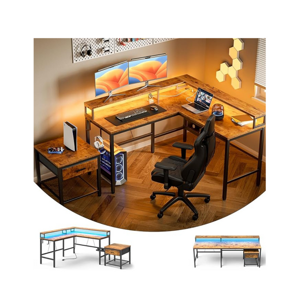 Marsail L Shaped Gaming Desk with Monitor Riser