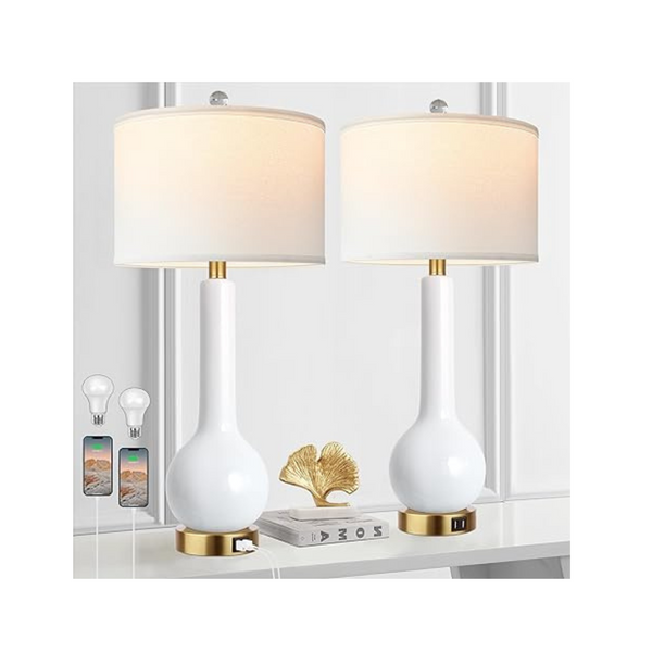 Set of 2 Ceramic Modern Table Lamp with USB Ports