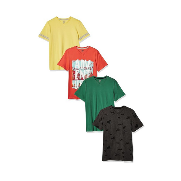 4-Pack Amazon Essentials Boy's Short-Sleeve V-Neck T-Shirt