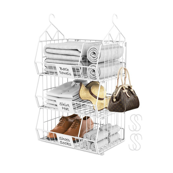 Reflying 3 Tier Foldable Closet Organizer with 4 S Hooks