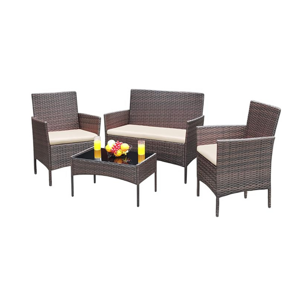 Men's Slim-Fit Twill Pants4-Pieces Greesum Patio Outdoor Furniture Sets with Soft Cushion