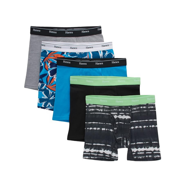 Hanes boys Boxer Briefs, Moisture-wicking Cotton Stretch Underwear (5-pack)