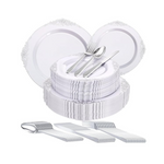 Sunnyray 250 Pcs White Plastic Disposable Dinnerware Set