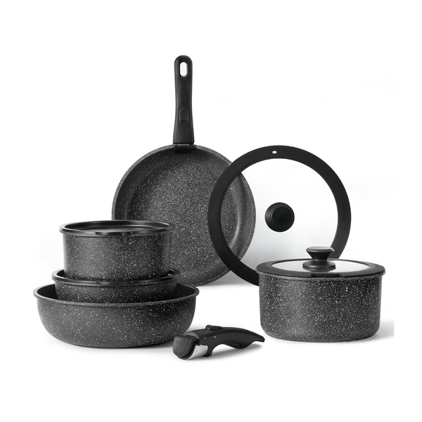 11-Piece Carote Nonstick Cookware Set with Detachable Handle