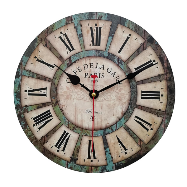 Qukueoy 10'' Silent Round Rustic Country Style Wooden Wall Clock