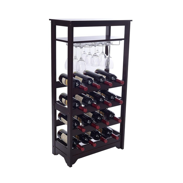 Merry Products 16-Bottle Wine Rack with Stemware Glass