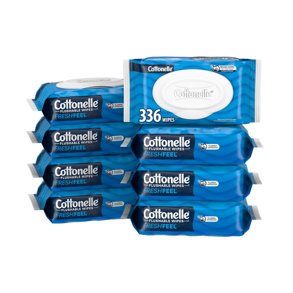 Cottonelle Freshfeel Flushable Wet Wipes, 8 Flip-Top Packs, 42 Wipes Per Pack (336 Total Wipes)