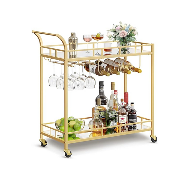 Vasagle Home Bar Serving Wine Cart with 2 Mirrored Shelves