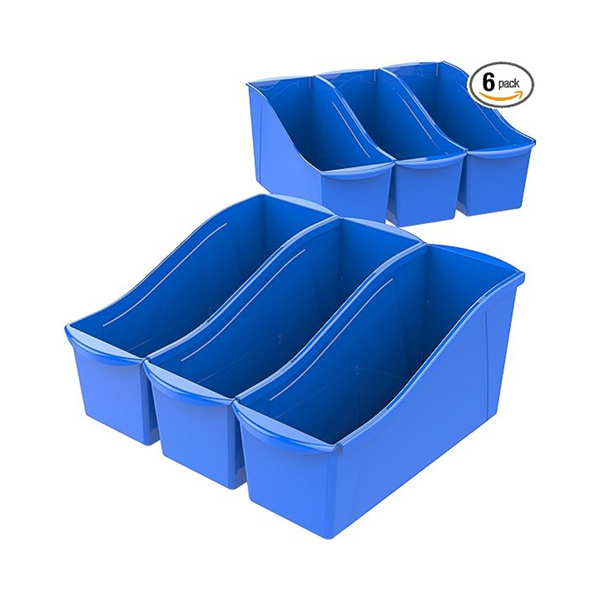 Storex Pack of 6 Large Interlocking Plastic Book Bins