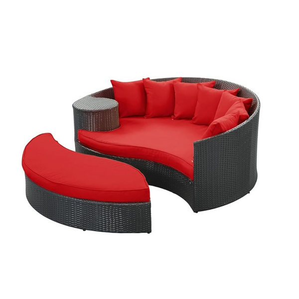 Modway Taiji Outdoor Wicker Patio Daybed with Red Cushions