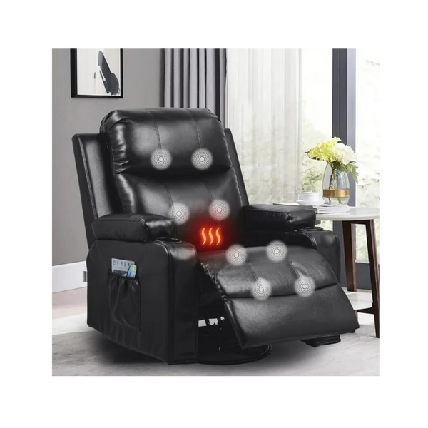 Comhoma  PU Leather Swivel Rocker Recliner Chair with Heat and Massage